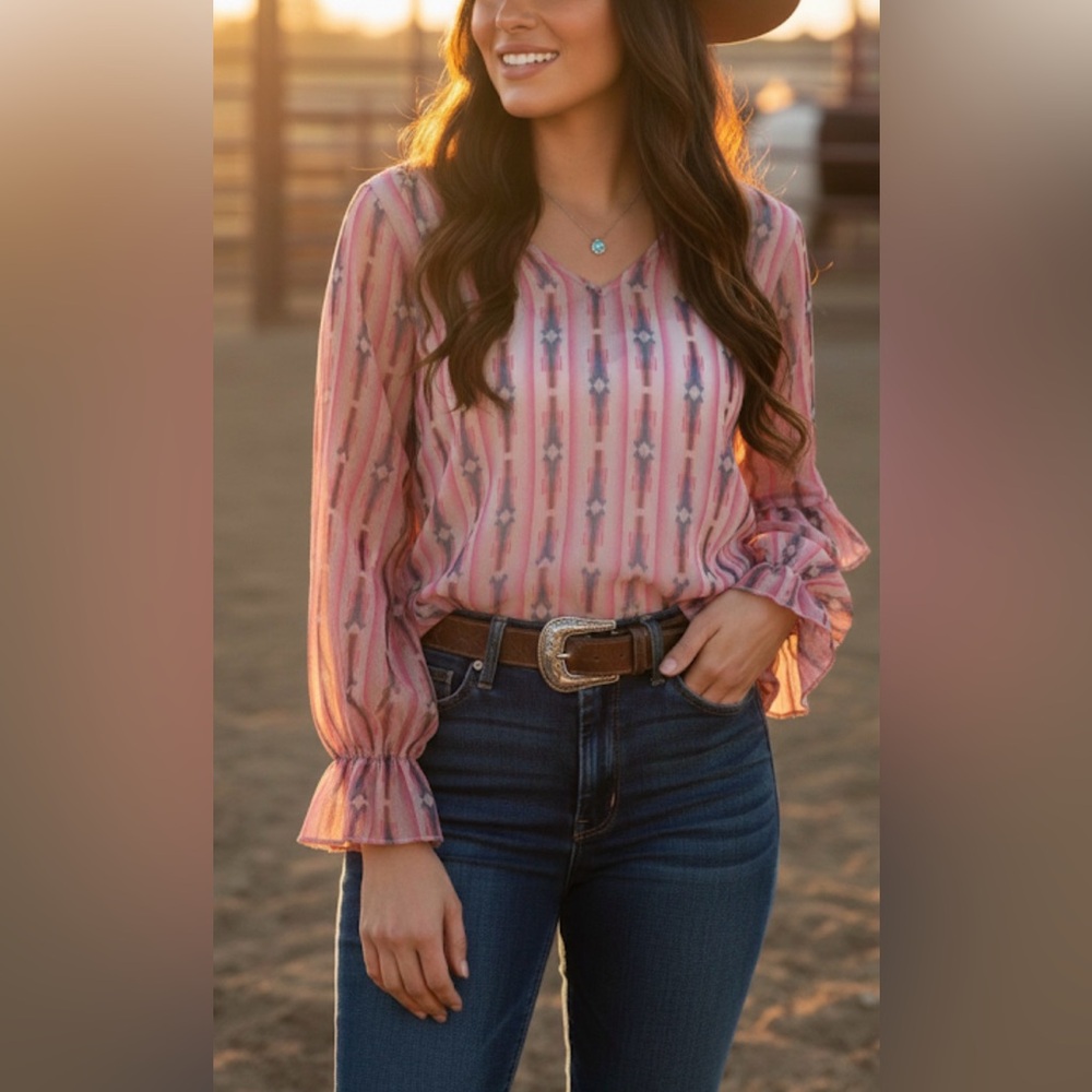 Two fly womens top aztec 3X long sleeve western country rodeo profesional casual